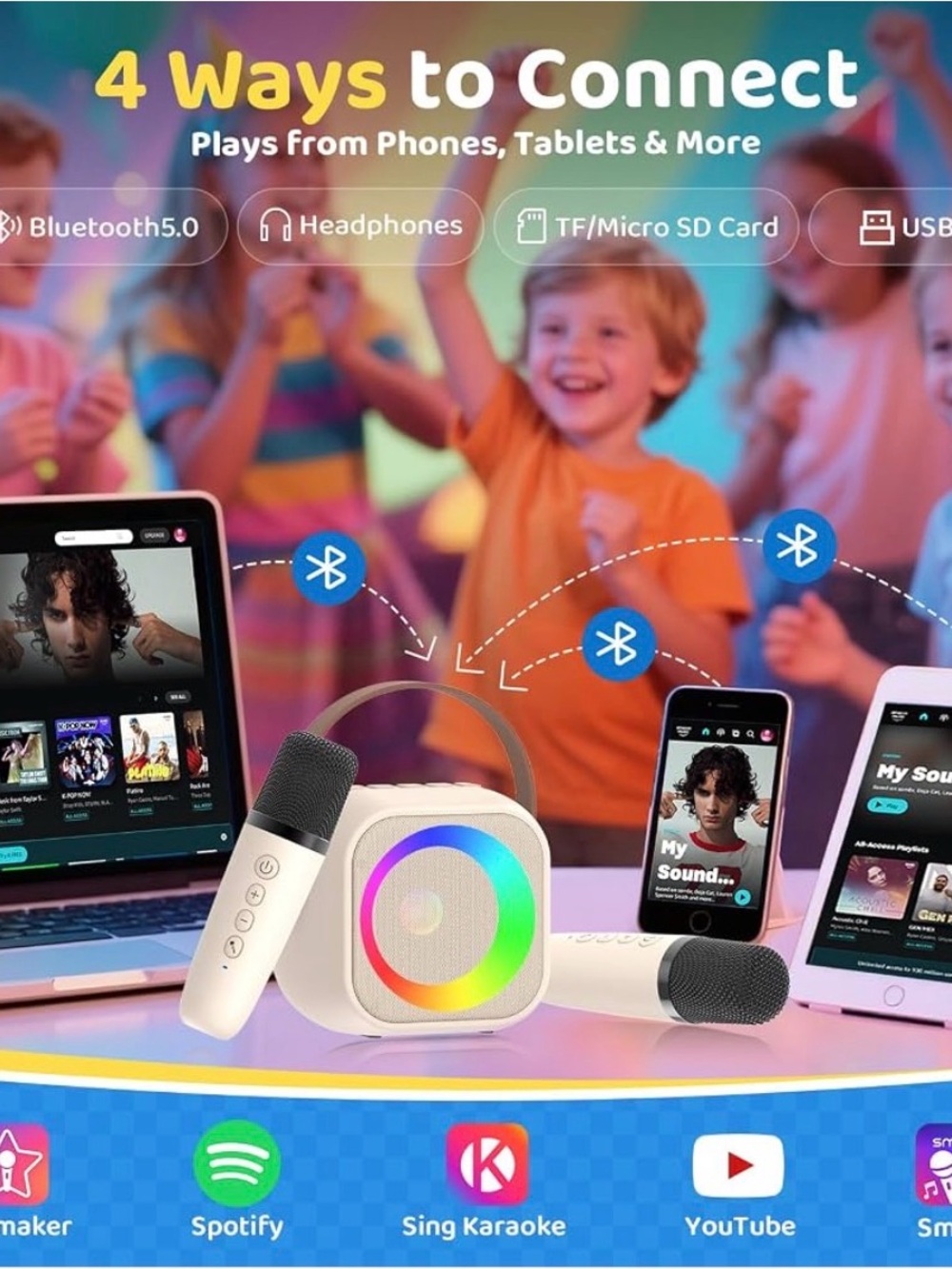 Portable Karaoke Speaker with Dual Mics and RGB Light